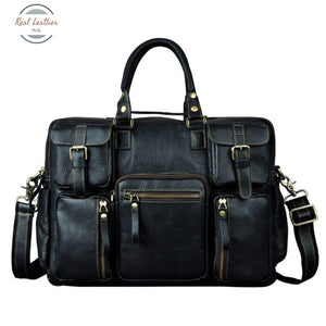 Genuine Leather 16 Men Laptop Bag Black