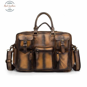 Genuine Leather 16 Men Laptop Bag Brown