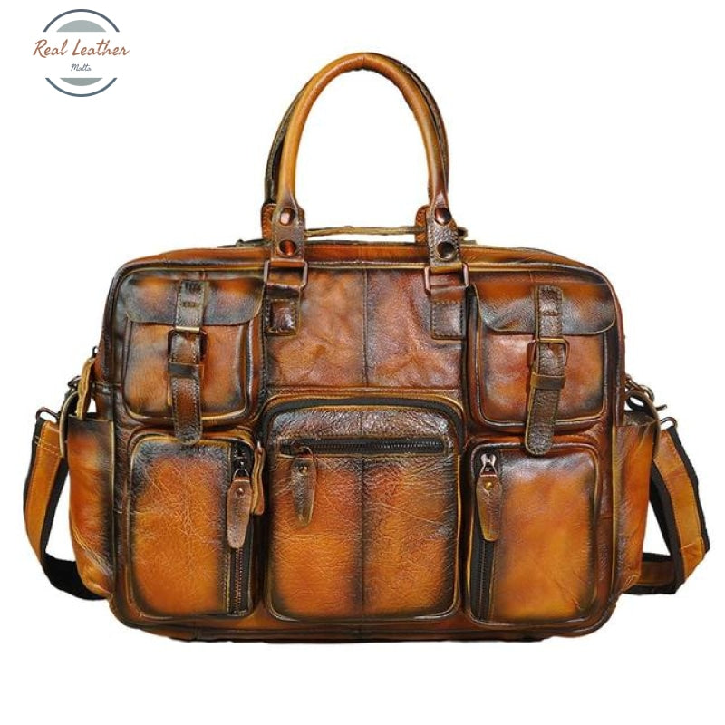 Genuine Leather 16 Men Laptop Bag Orange