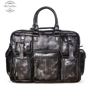 Genuine Leather 16 Men Laptop Bag Silver