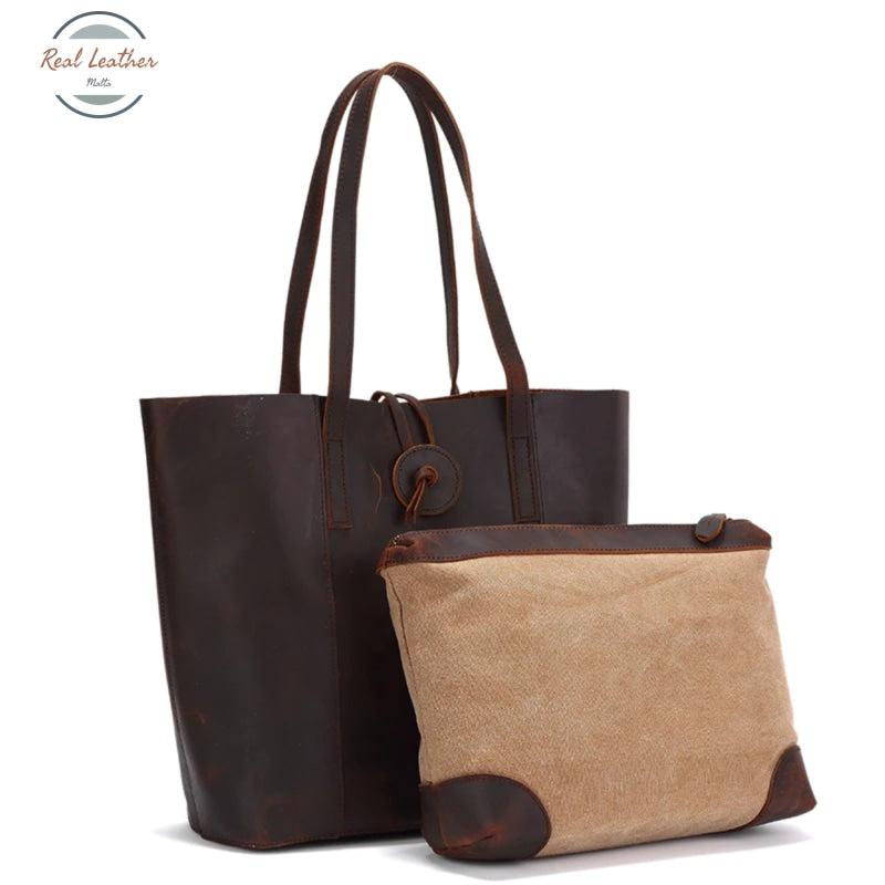 Genuine Leather 2 In1 Vintage Tote