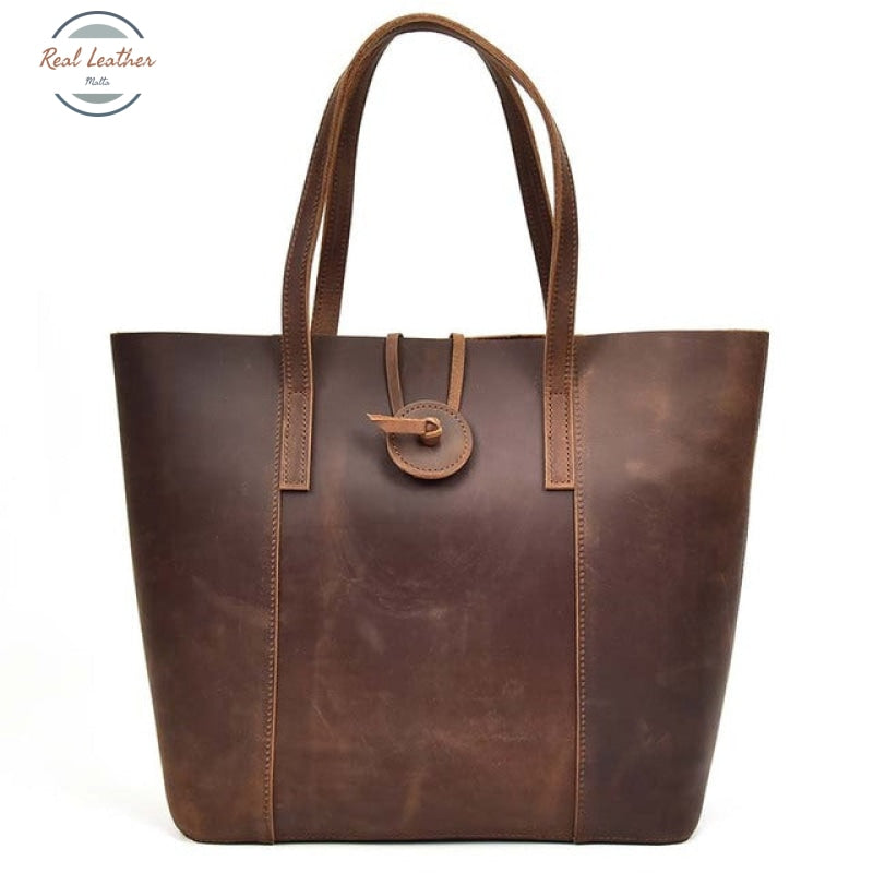 Genuine Leather 2 In1 Vintage Tote Brown