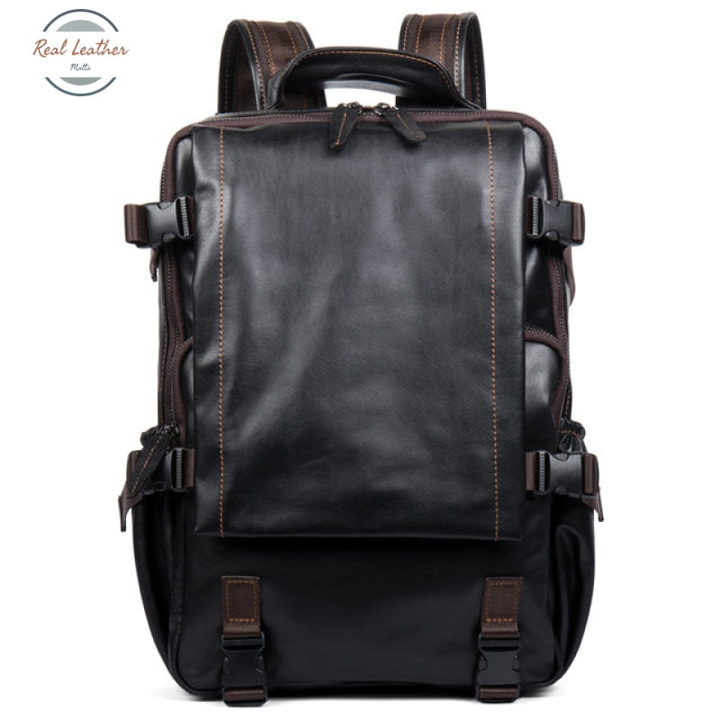 Genuine Leather Anti-Theft Backpack Black