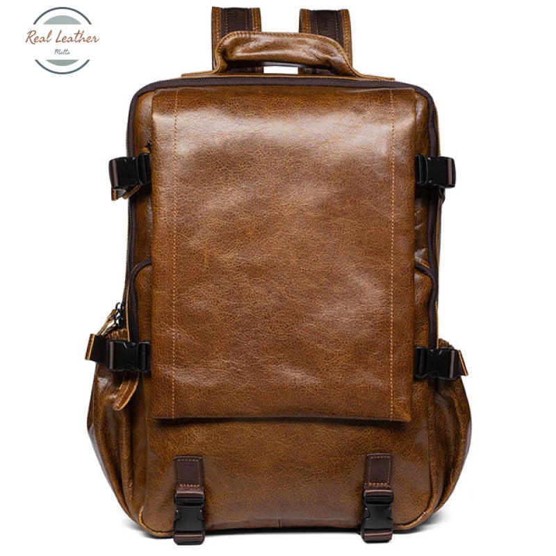 Genuine Leather Anti-Theft Backpack Coffee