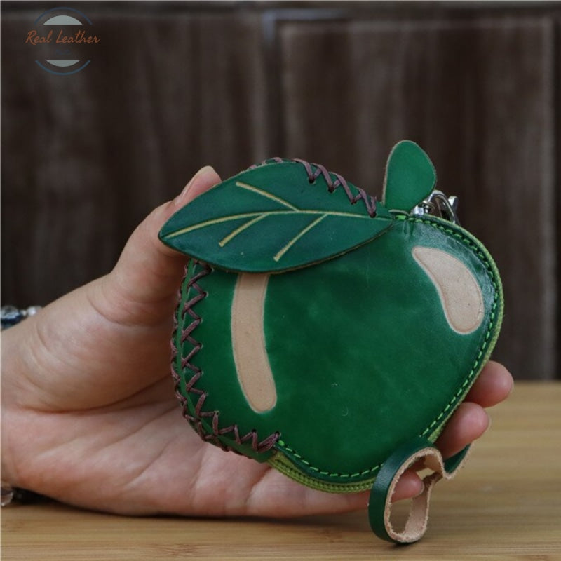 Genuine Leather Apple Coin Purse Green