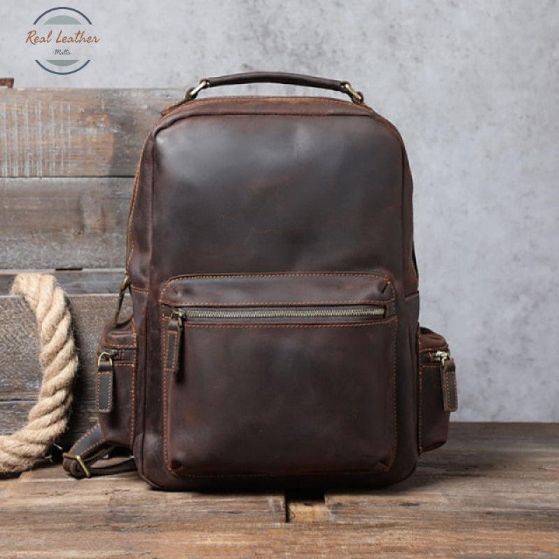 Genuine Leather Backpack Dark Brown Backpacks