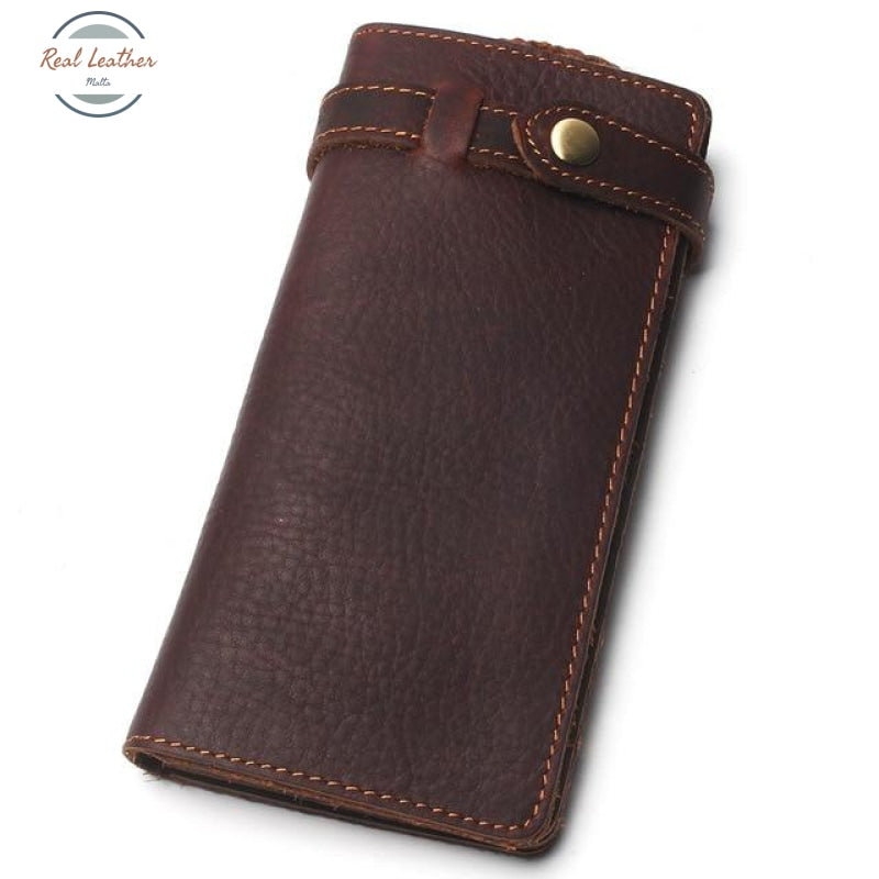 Genuine Leather Bi-Fold Clutch Brown