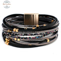 Genuine Leather Boho Multilayer Bracelets For Women Black