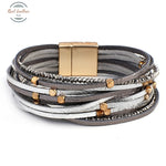 Genuine Leather Boho Multilayer Bracelets For Women Grey