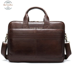 Genuine Leather Laptop Bag For 15.6 Inch Coffee