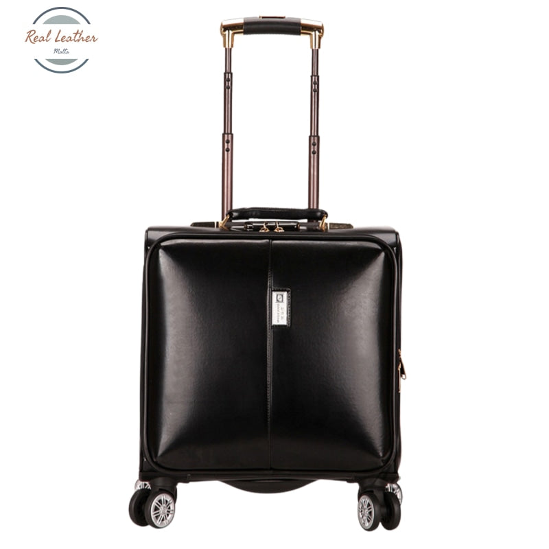 Genuine Leather Business Travel Suitcase Black Suitcases