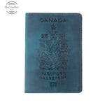 Genuine Leather Canada Passport Cover For Blue