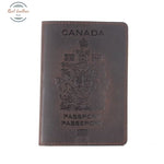 Genuine Leather Canada Passport Cover For Coffee