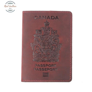 Genuine Leather Canada Passport Cover For Red