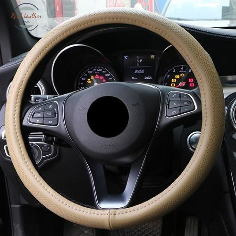 Genuine Leather Car Steering Wheel Cover Beige / China Wheel