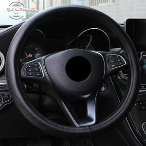 Genuine Leather Car Steering Wheel Cover Black / Russian Federation Wheel
