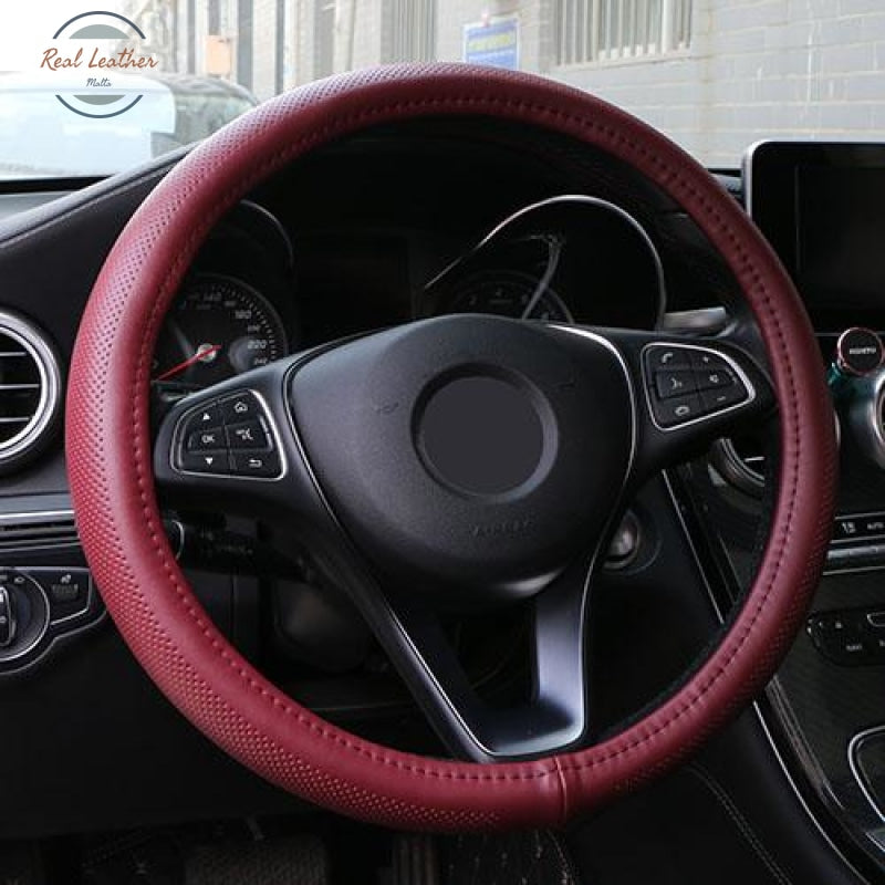 Genuine Leather Car Steering Wheel Cover Dark Red / China Wheel