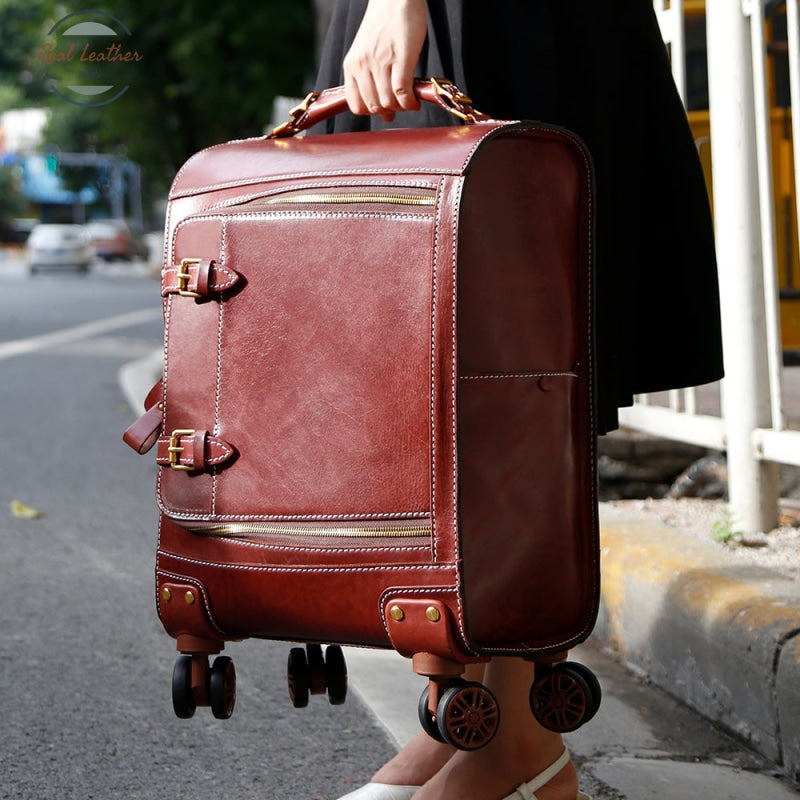 Genuine Leather Carry On Travel Luggage