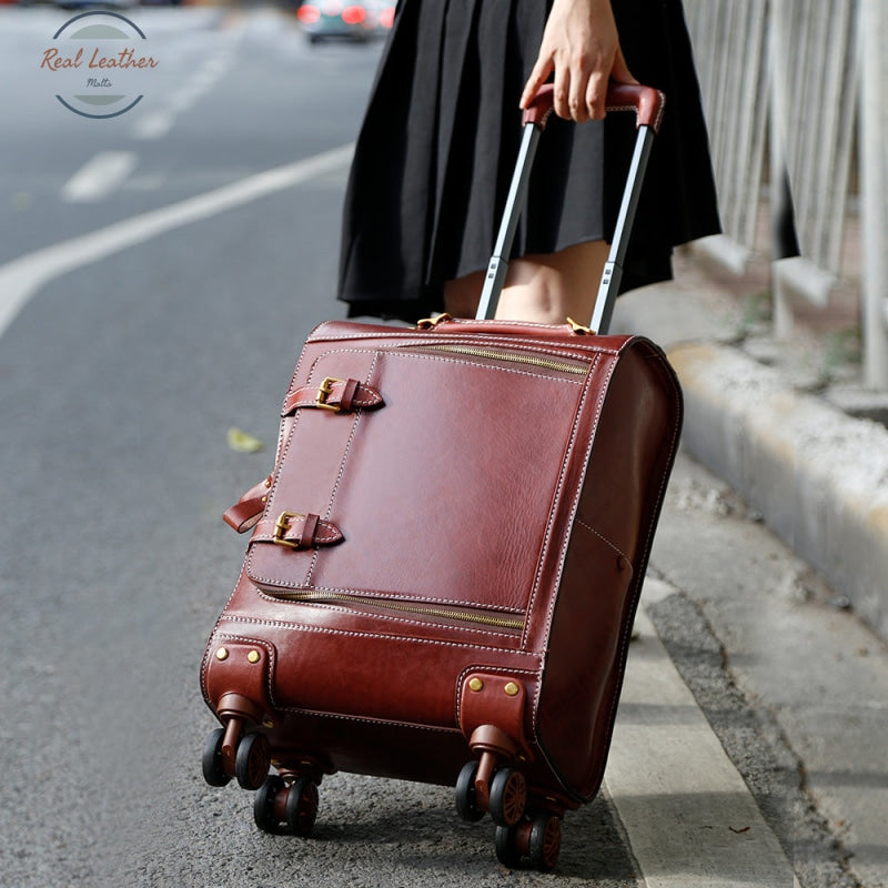 Genuine Leather Carry On Travel Luggage