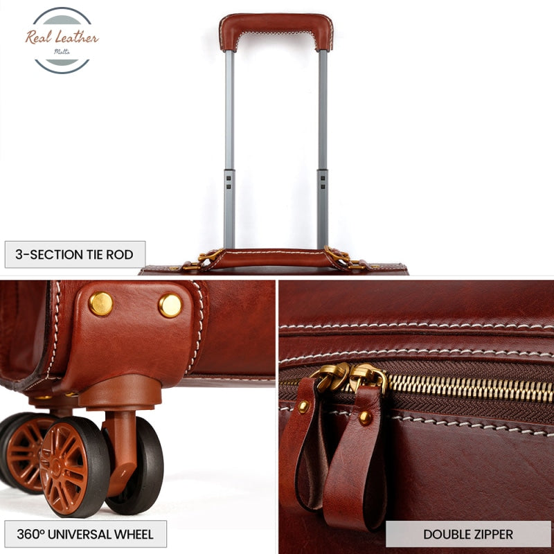 Genuine Leather Carry On Travel Luggage