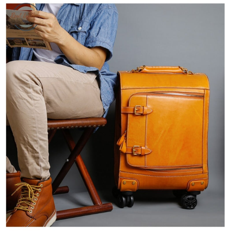 Genuine Leather Carry On Travel Luggage