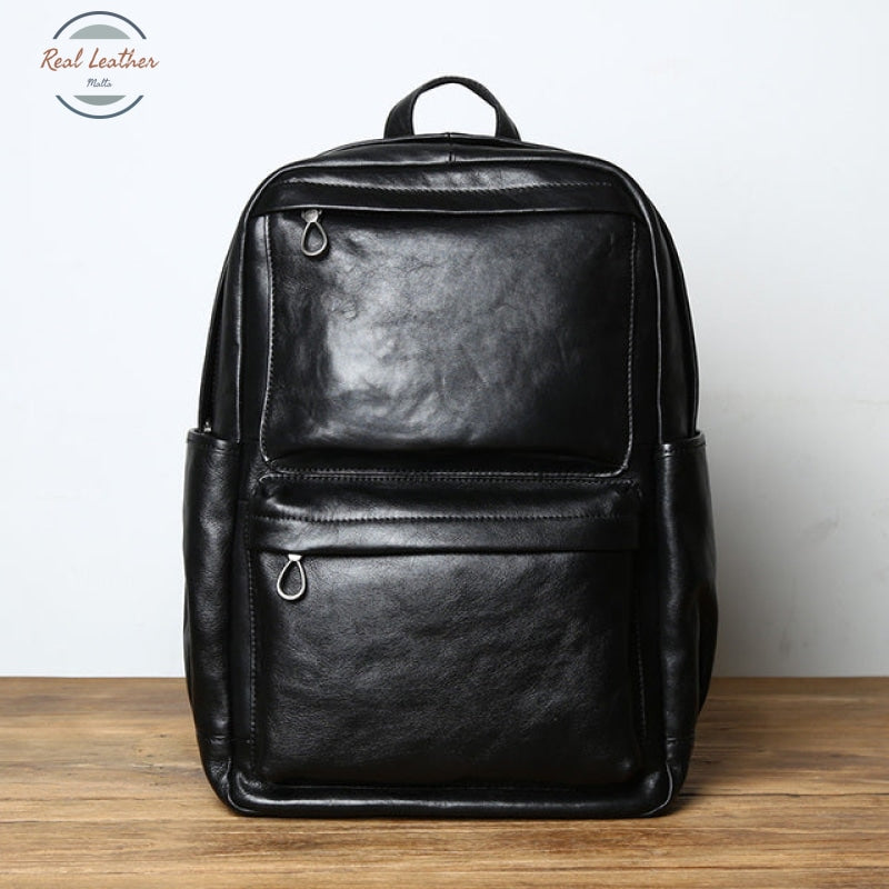 Genuine Leather Casual Backpack Black / 15 Inches