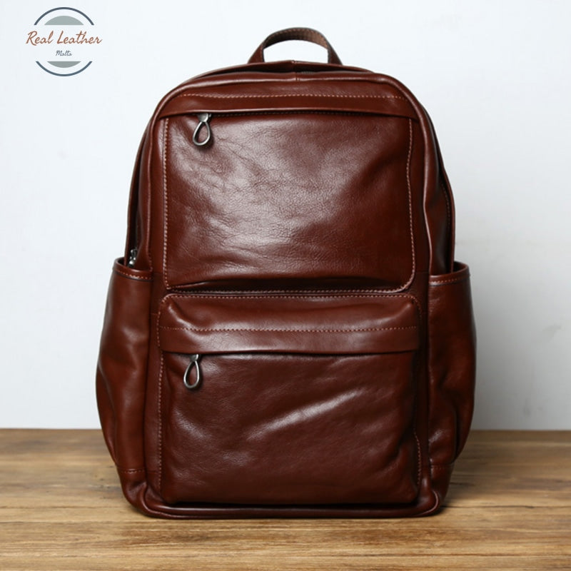 Genuine Leather Casual Backpack Coffee / 15 Inches