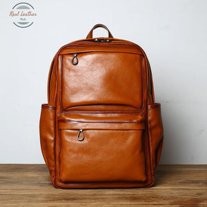 Genuine Leather Casual Backpack Light Brown / 15 Inches
