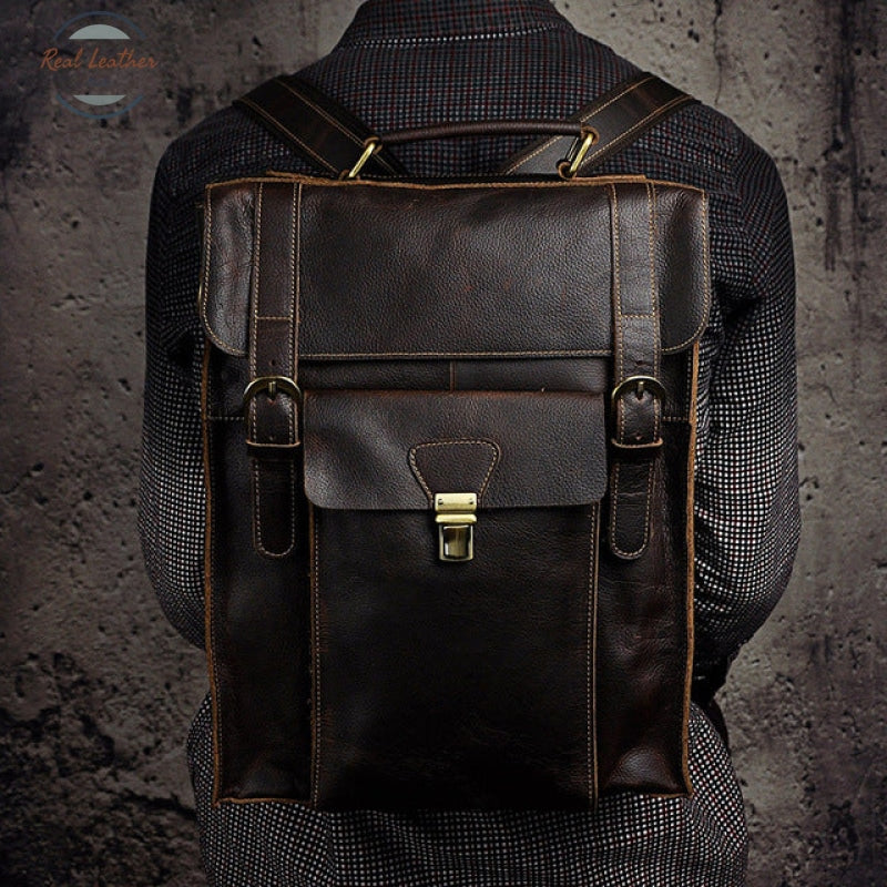 Genuine Leather Casual Convertible Backpack Brown / 14 Inches