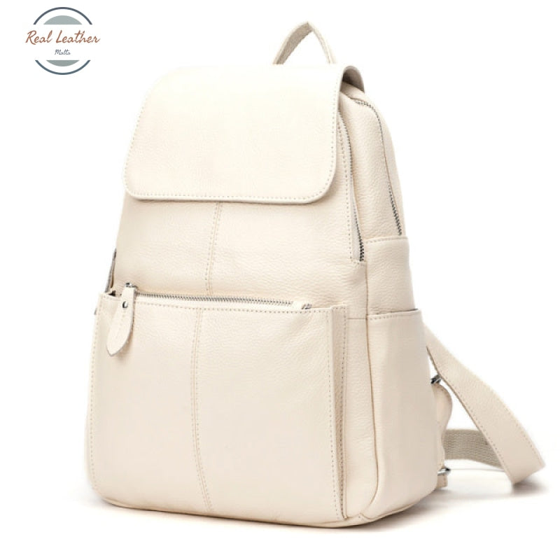 Genuine Leather Casual Daily Backpack Beige