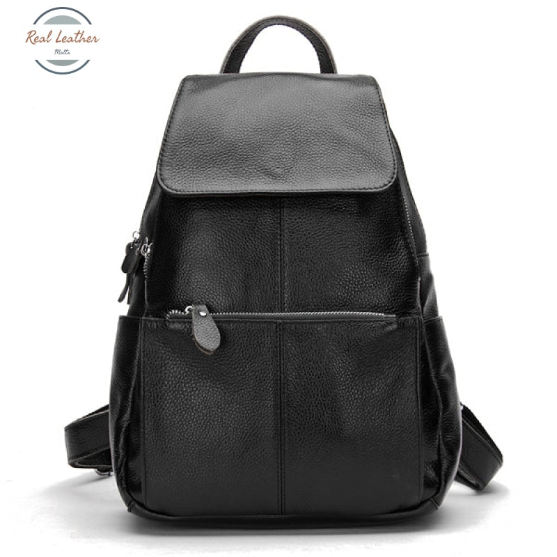 Genuine Leather Casual Daily Backpack Black