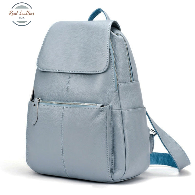 Genuine Leather Casual Daily Backpack Blue Gray