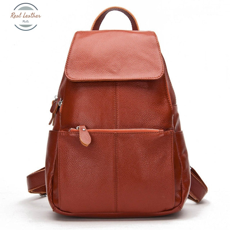 Genuine Leather Casual Daily Backpack Brown