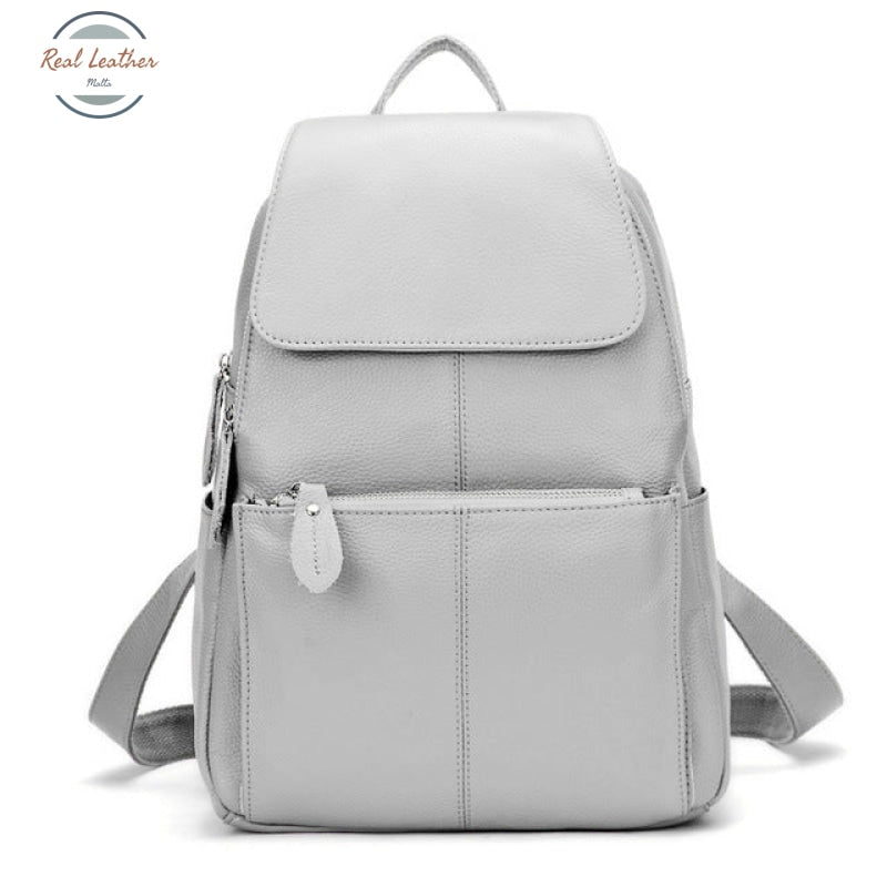 Genuine Leather Casual Daily Backpack Light Gray