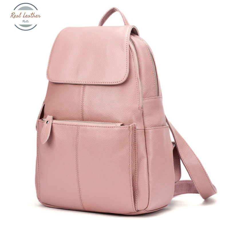 Genuine Leather Casual Daily Backpack Purple Pink
