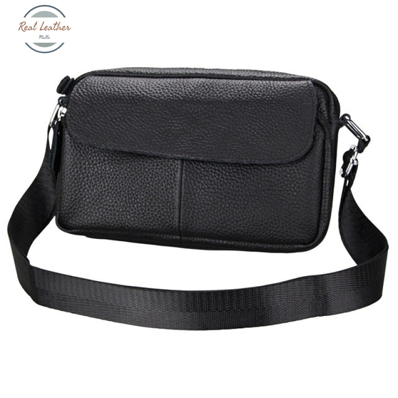 Genuine Leather Casual Shoulder Bag Black