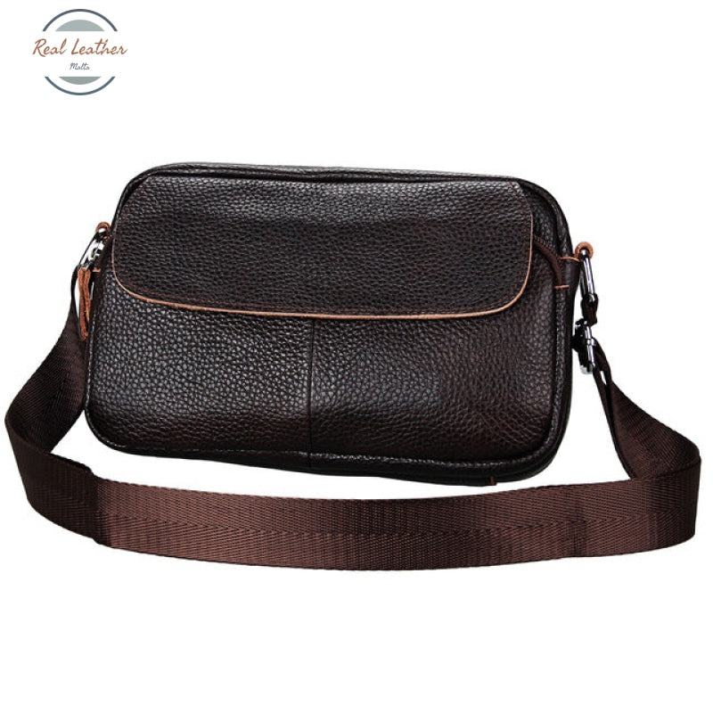 Genuine Leather Casual Shoulder Bag Coffee