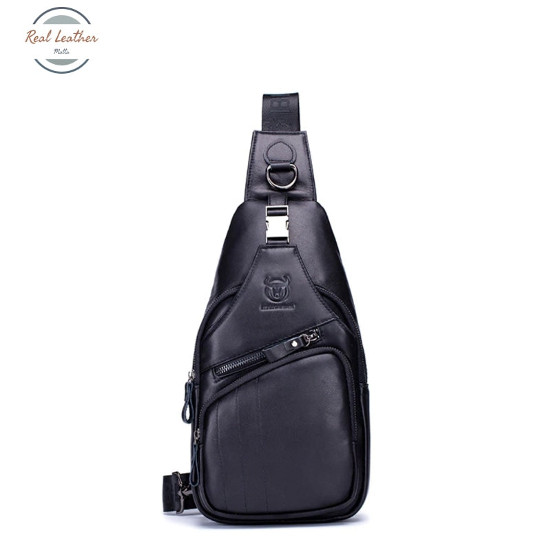Genuine Leather Chest Pack Cross Body Bag Black