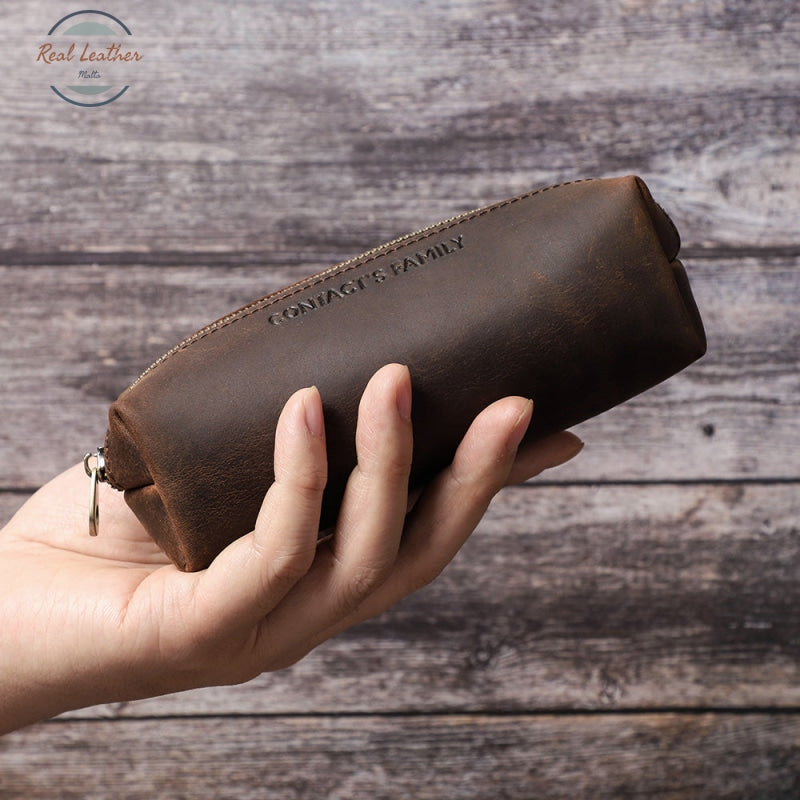 Genuine Leather Compact Pencil Case Pouch