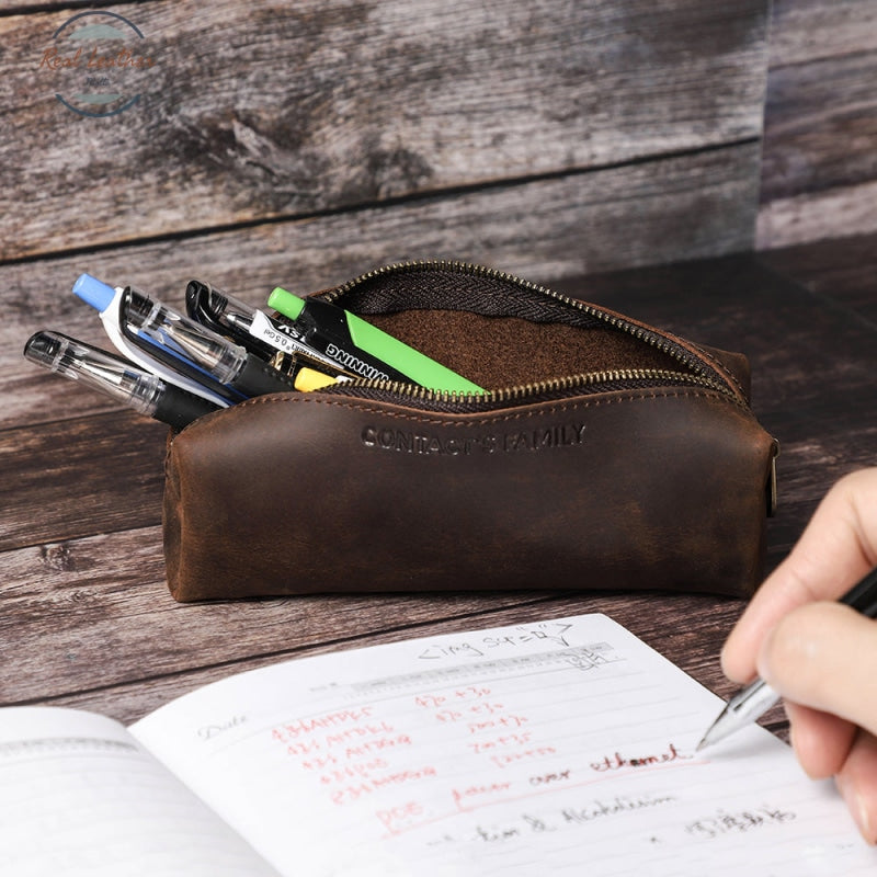Genuine Leather Compact Pencil Case Pouch