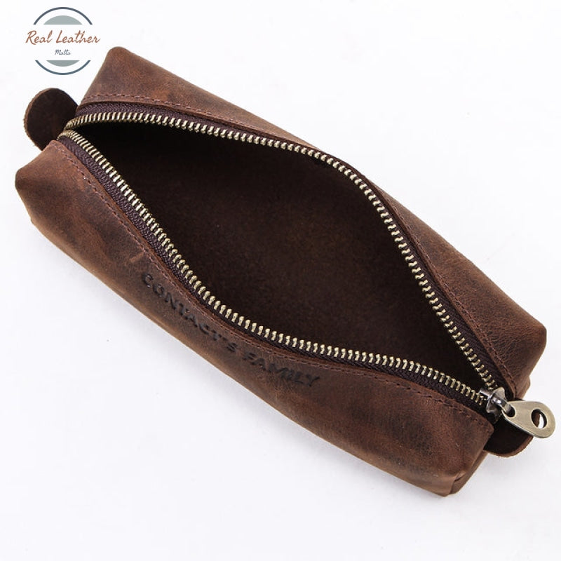 Genuine Leather Compact Pencil Case Pouch