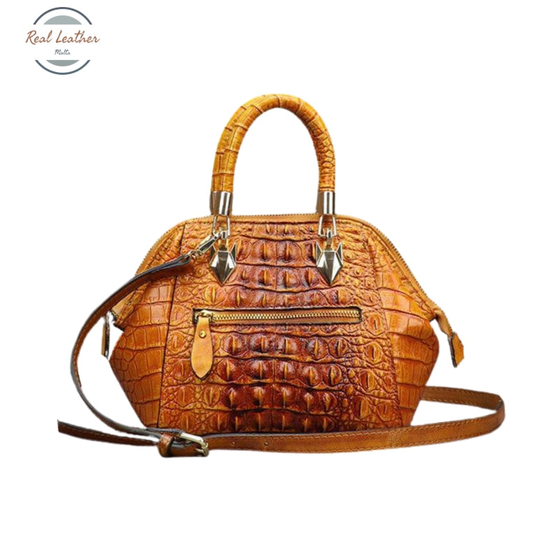 Genuine Leather Crocodile Embossed Hand Bag