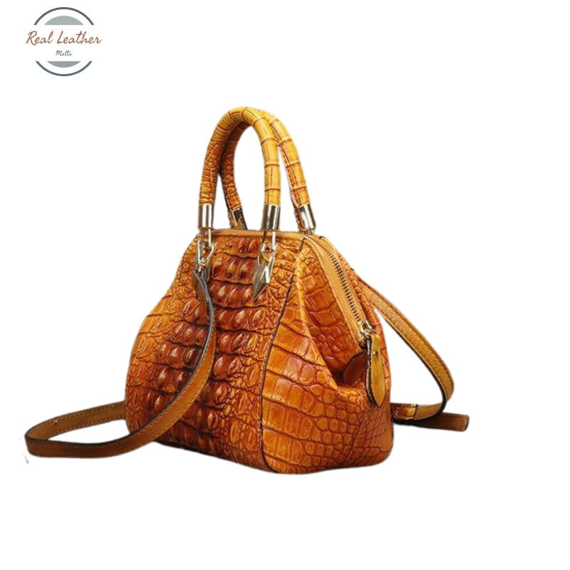 Genuine Leather Crocodile Embossed Hand Bag