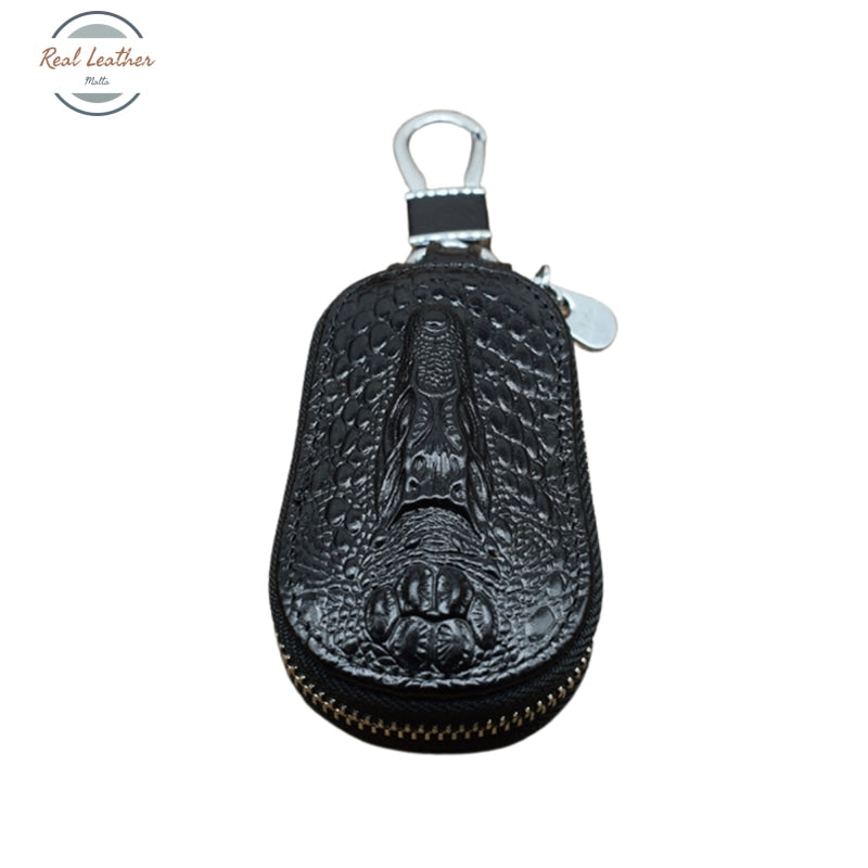 Genuine Leather Crocodile Pattern Car Key Holder Black
