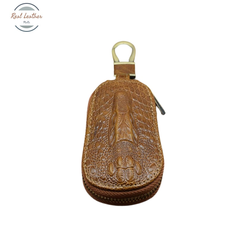 Genuine Leather Crocodile Pattern Car Key Holder Brown