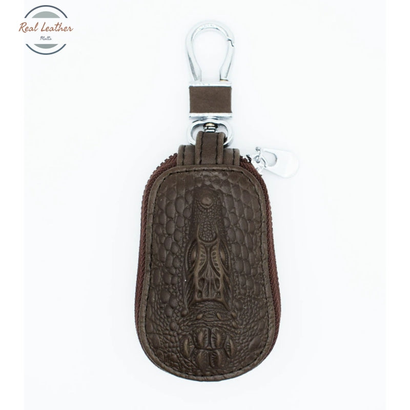 Genuine Leather Crocodile Pattern Car Key Holder Coffee