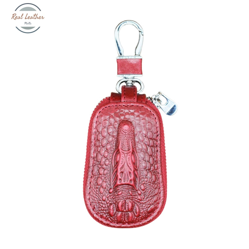 Genuine Leather Crocodile Pattern Car Key Holder Red