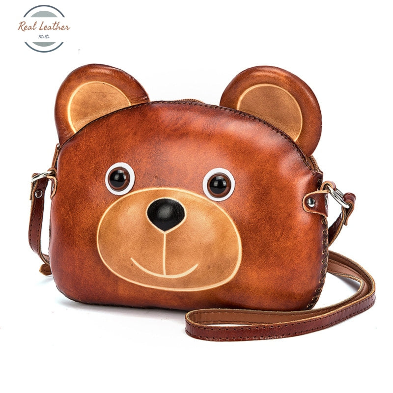 Genuine Leather Cute Animal Pouch Bag Bear