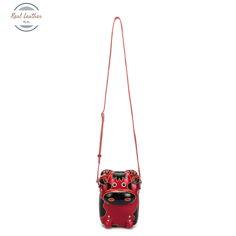 Genuine Leather Cute Animal Pouch Bag Cow