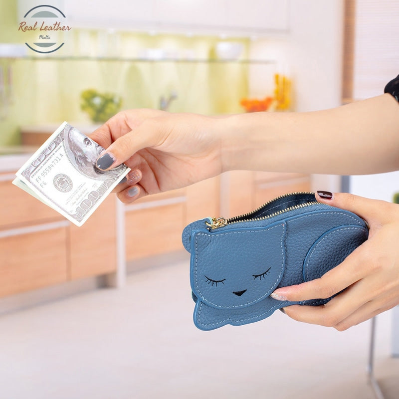 Genuine Leather Cute Cat Coin Purse Coin Purse